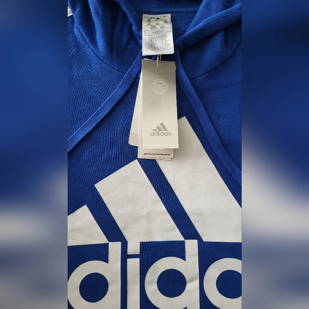 Adidas 3XL Blue and White Men's Hoodie T-007 - Picture 2 of 3